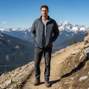 Eddie Bauer Puffer Jacket Mens Large Gray Goose Down Full Zip Coat Chest Pocket